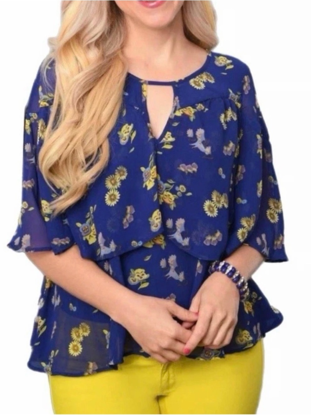 Disney Alice Wonderland 70th Mary Blair Floral Ruffle Blouse L Large S9
